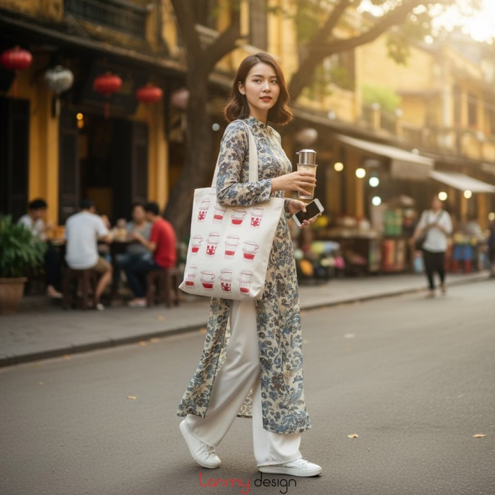 Túi tote vải in họa tiết cafe 35*40cm